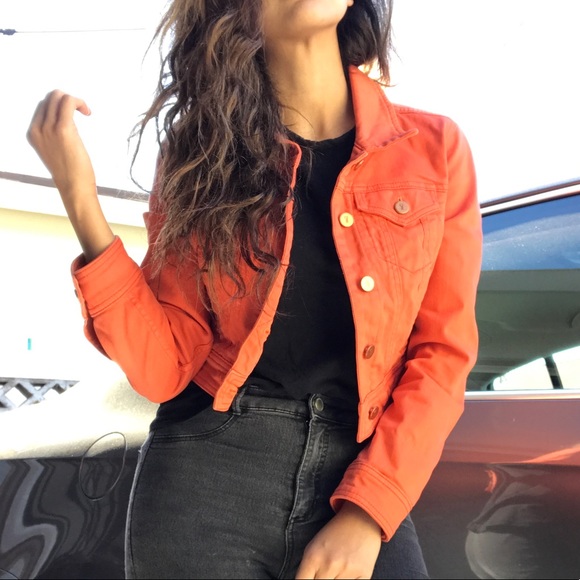 orange blue jean jacket